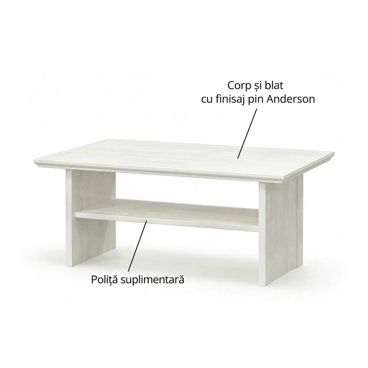 Masuta de cafea living IRYS, pin alb anderson, PAL laminat, 120x66x51 cm