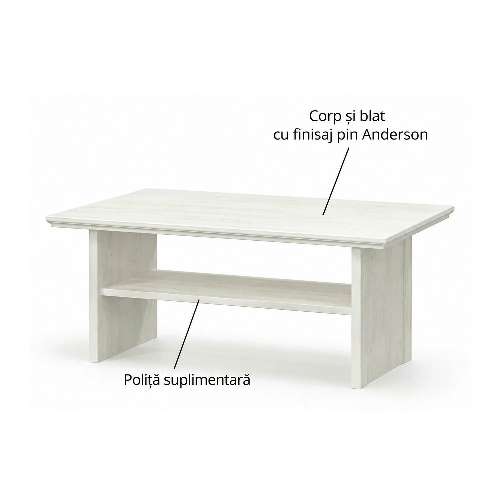 Masuta de cafea living IRYS, pin alb anderson, PAL laminat, 120x66x51 cm