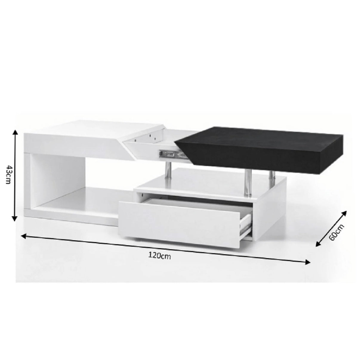 Masuta de cafea MELIDA, alb/gri, 120x60x43 cm