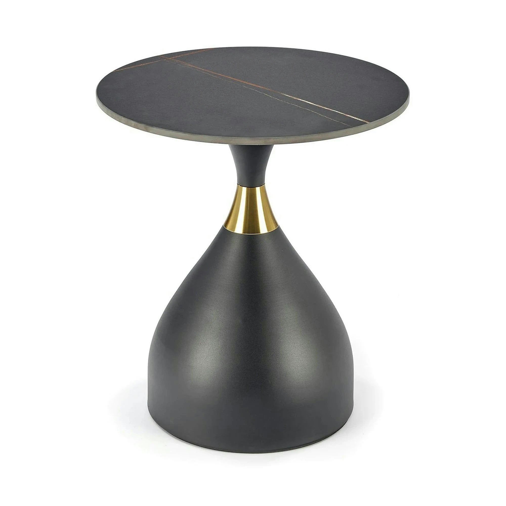 Masuta de cafea metal/ceramica SCALITA, negru cu efect de marmura/auriu, 50x50x57 cm