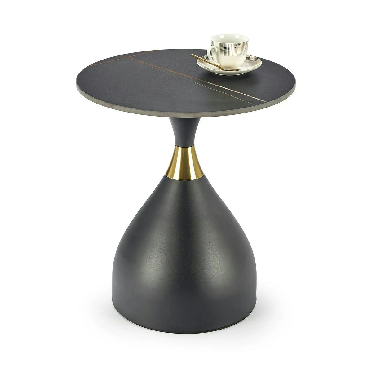 Masuta de cafea metal/ceramica SCALITA, negru cu efect de marmura/auriu, 50x50x57 cm