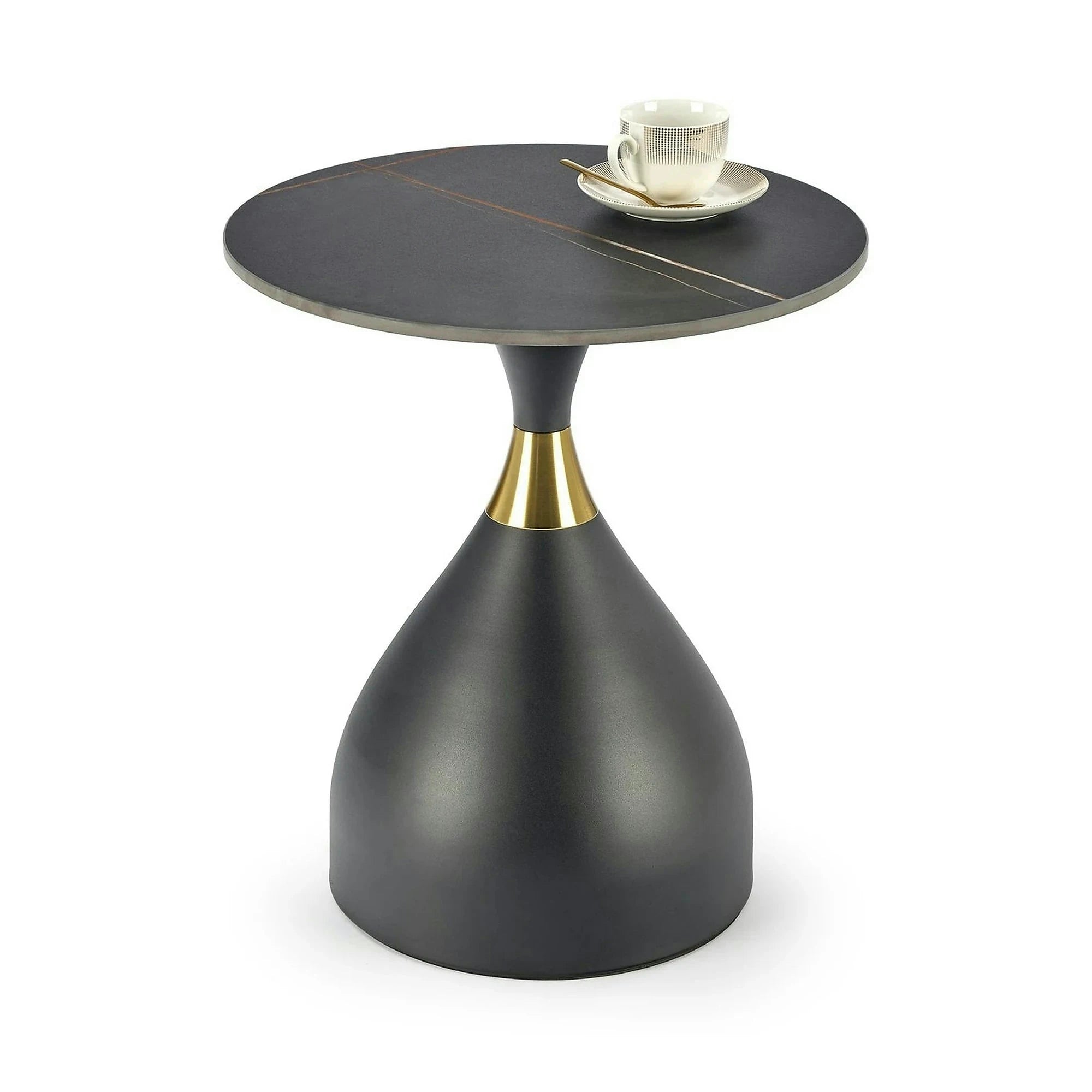 Masuta de cafea metal/ceramica SCALITA, negru cu efect de marmura/auriu, 50x50x57 cm