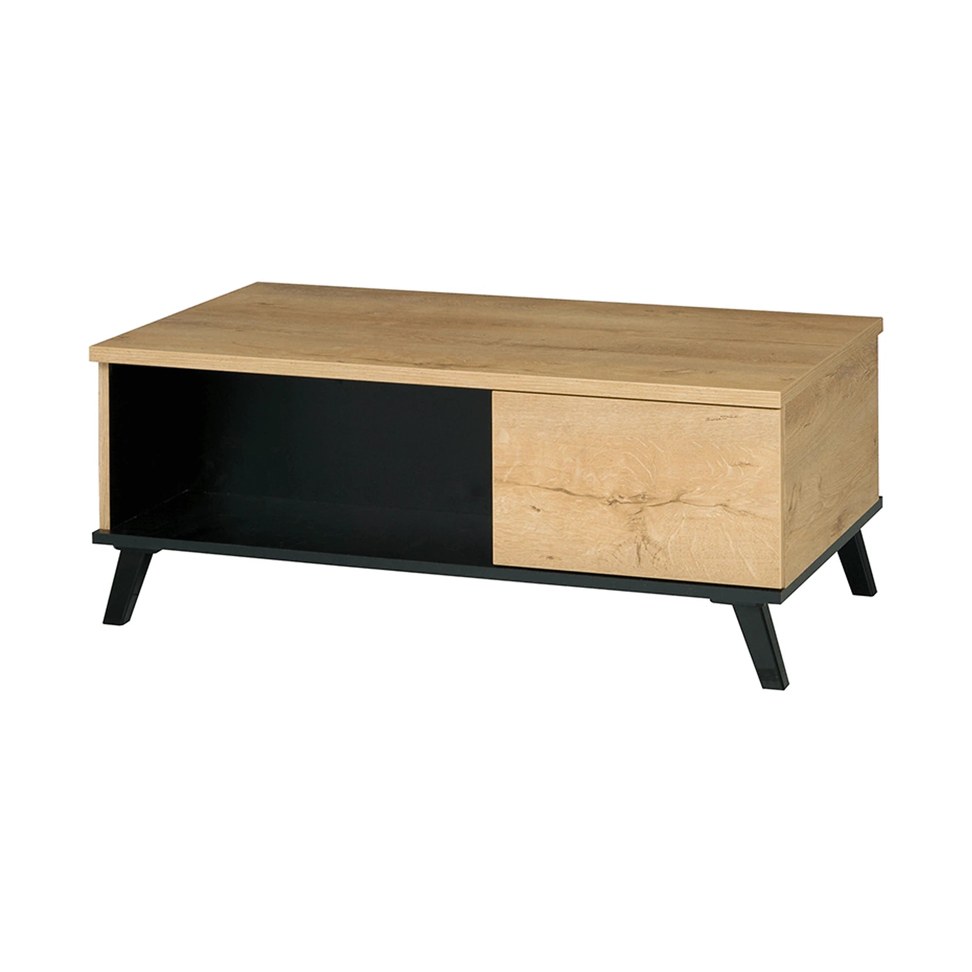 Masuta de cafea SIRAN TYP 8, stejar deschis/negru, DTD laminat/plastic, 101x61x40 cm