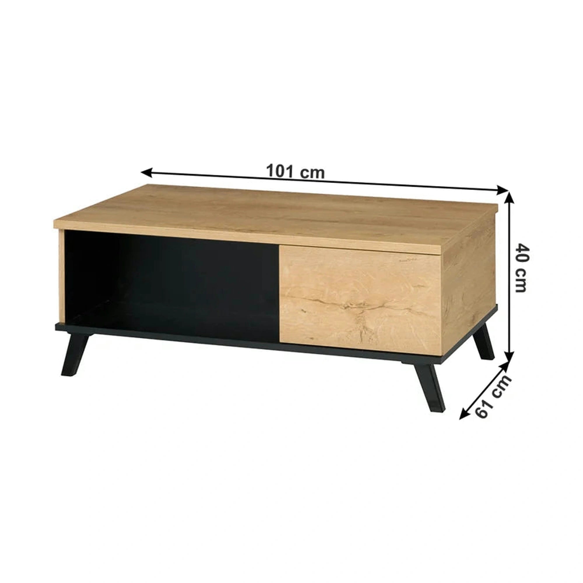 Masuta de cafea SIRAN TYP 8, stejar deschis/negru, DTD laminat/plastic, 101x61x40 cm