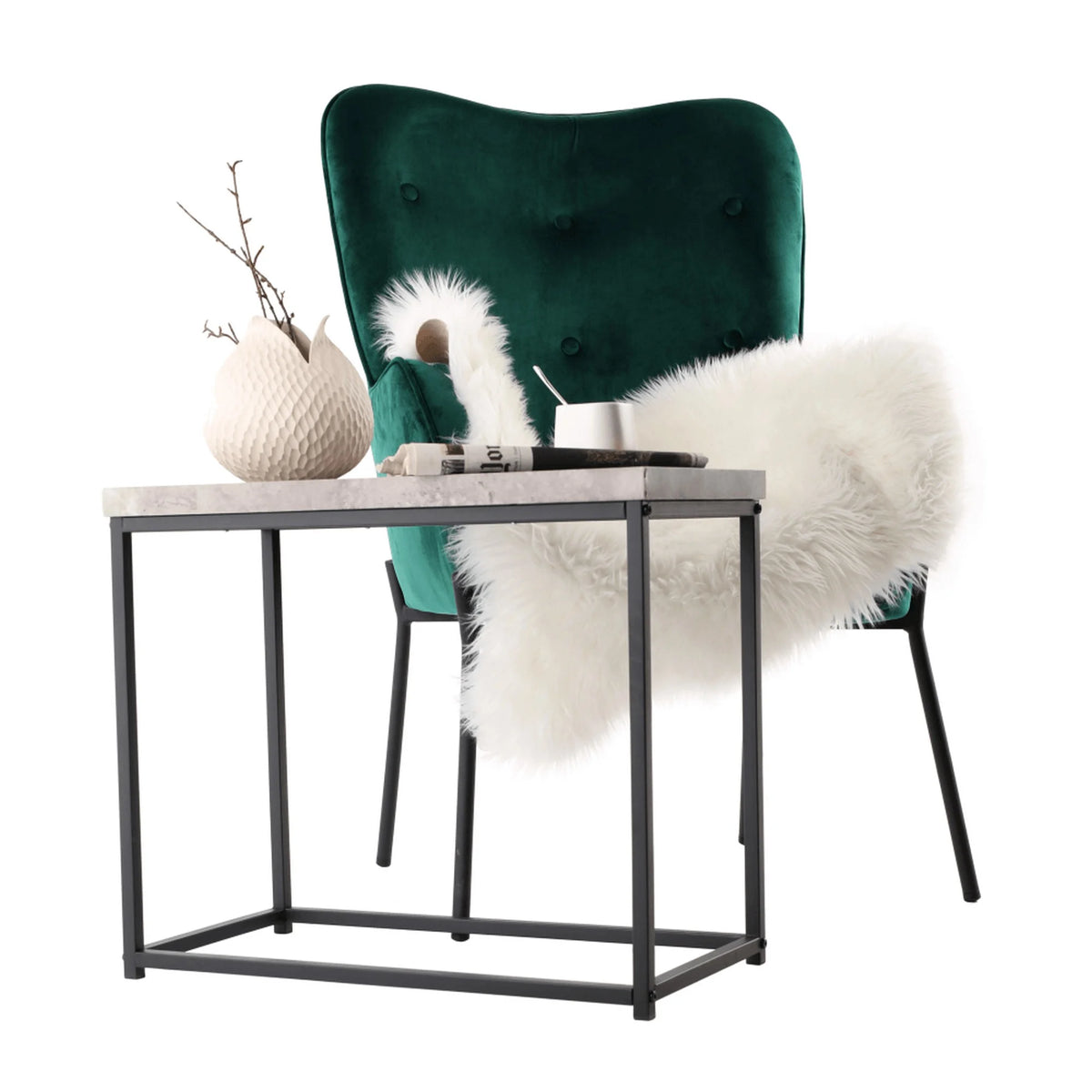 Masuta de cafea TENDER, gri ciment/negru, lemn/otel, 60x30x30 cm