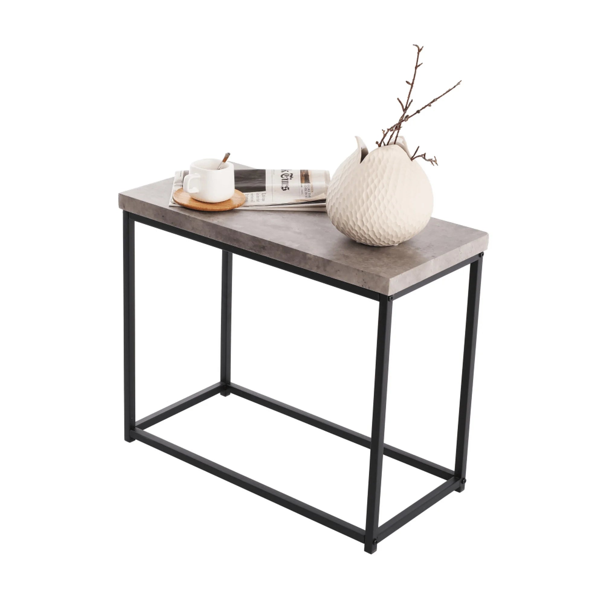 Masuta de cafea TENDER, gri ciment/negru, lemn/otel, 60x30x30 cm