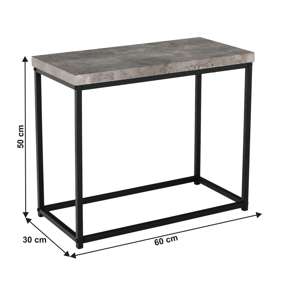 Masuta de cafea TENDER, gri ciment/negru, lemn/otel, 60x30x30 cm