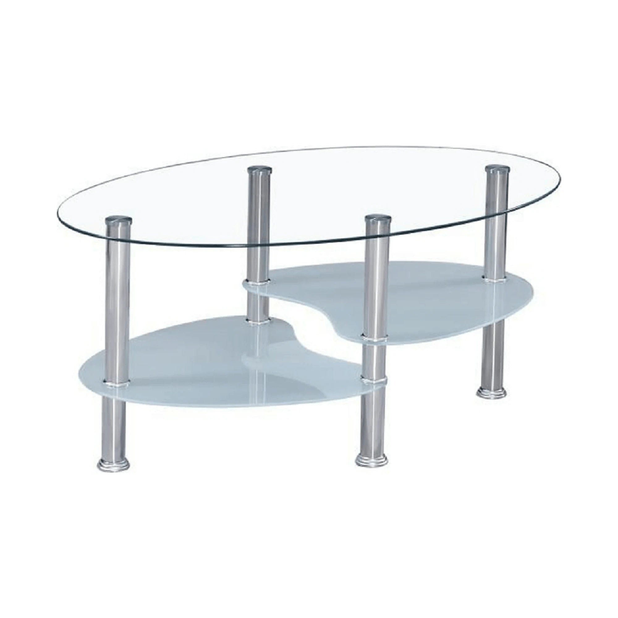 Masuta de cafea WAVE NEW, transparent/alb/crom, sticla/otel, 90x41x55 cm