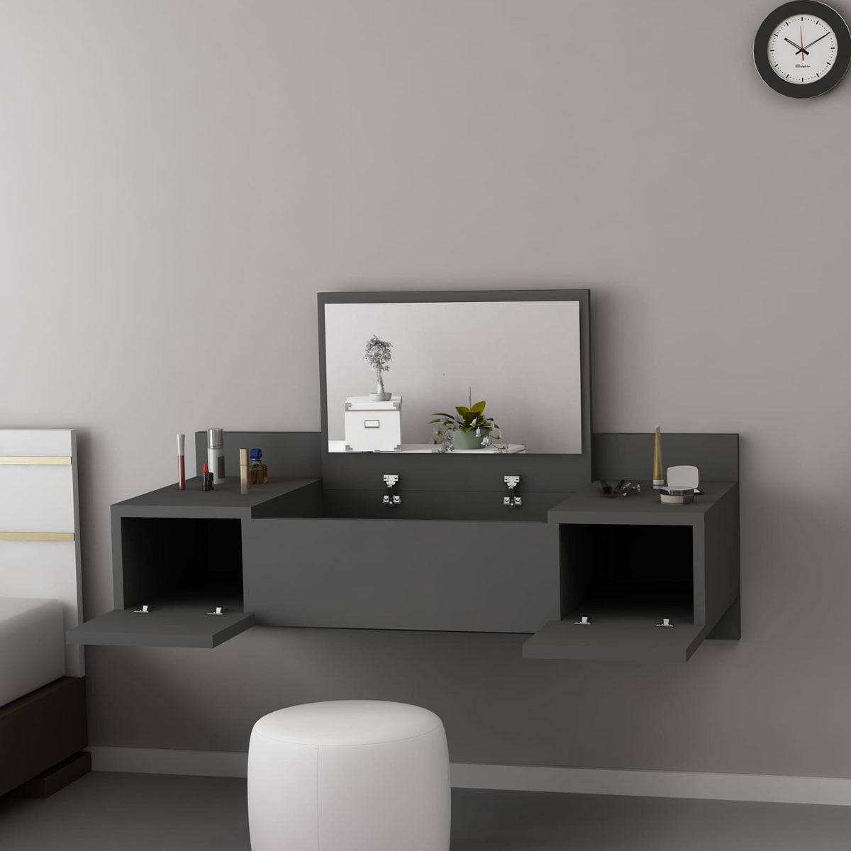 Masuta de toaleta ZAKKUM, gri antracit, PAL melaminat, cu oglinda, 100x39x33 cm