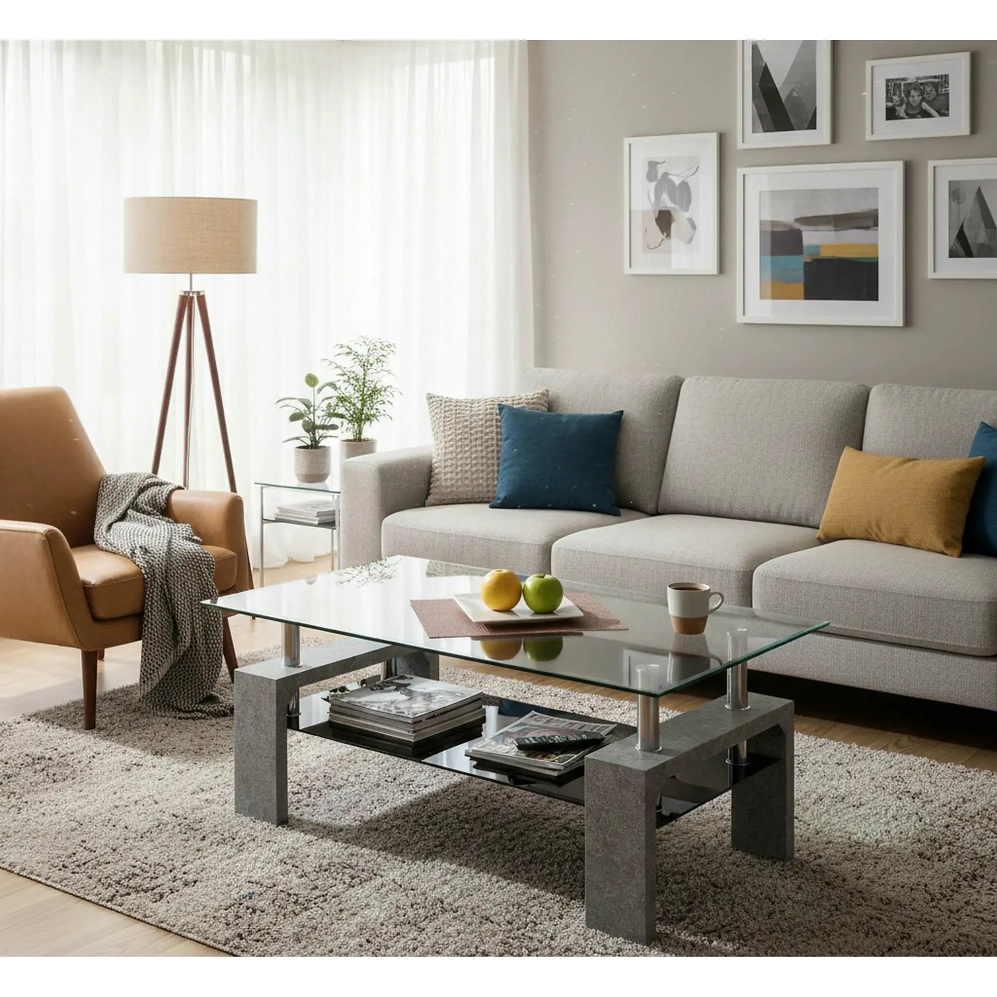 Masuta DIANA INTRO, transparent/gri beton, 100x60x45 cm