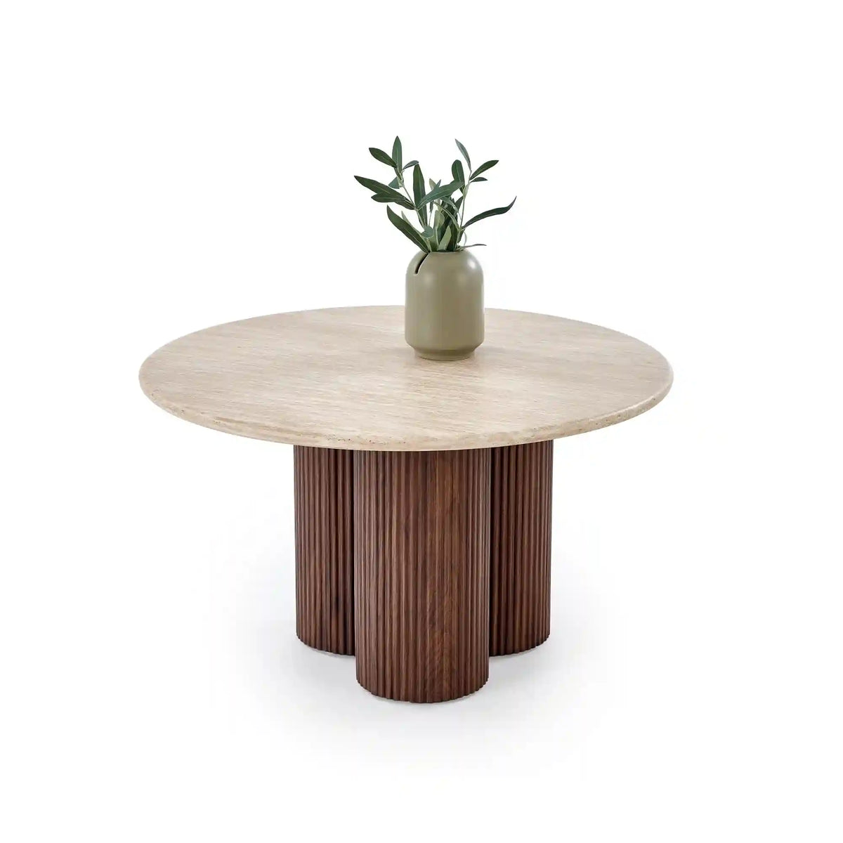 Masuta DOROTEA, piatra travertin/nuc, 80x46 cm