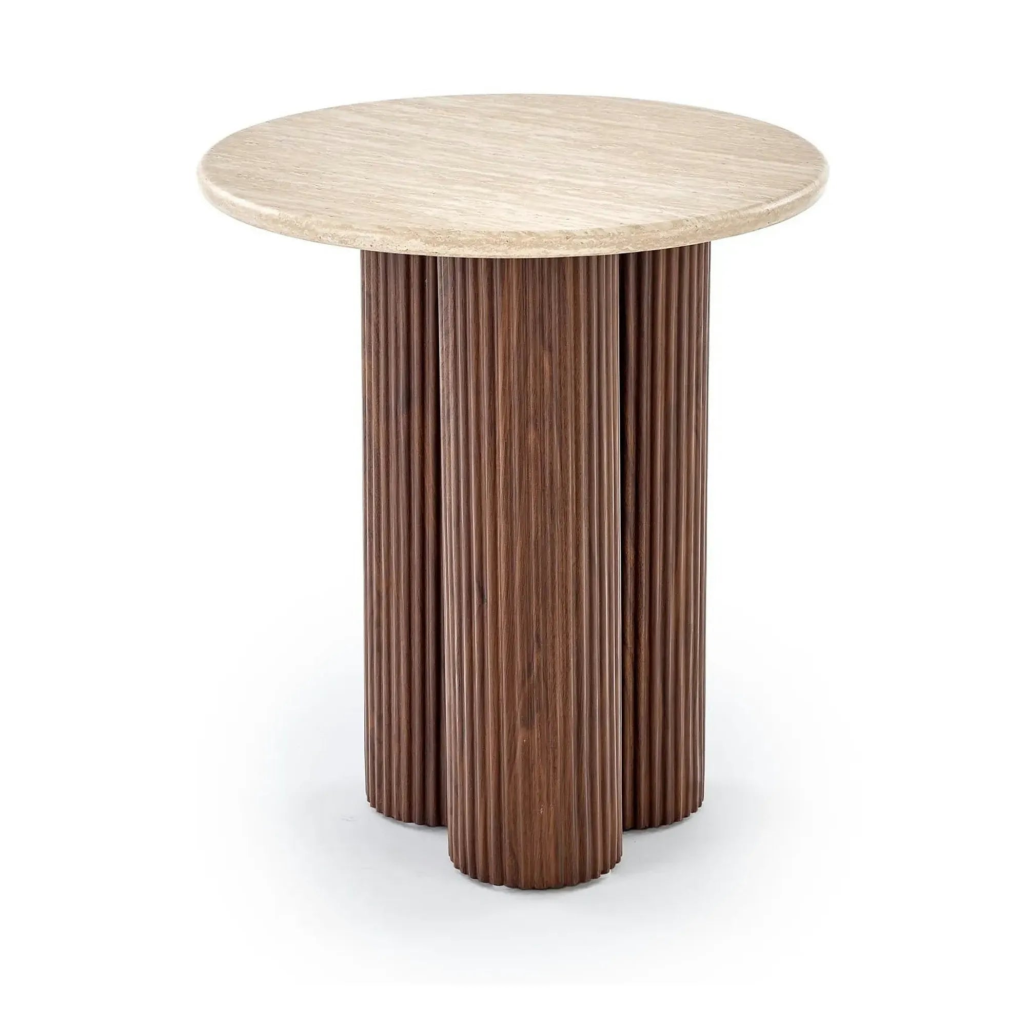 Masuta DOROTEA S, piatra travertin/nuc, 50x56 cm
