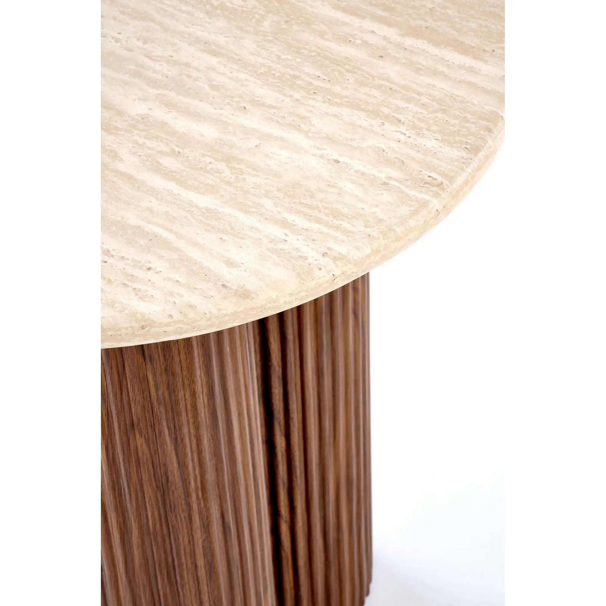 Masuta DOROTEA S, piatra travertin/nuc, 50x56 cm