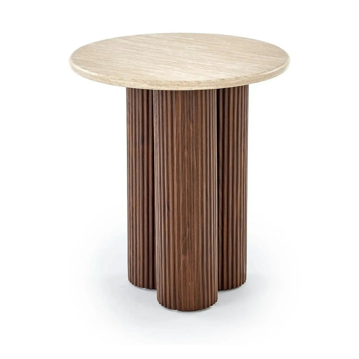 Masuta DOROTEA S, piatra travertin/nuc, 50x56 cm