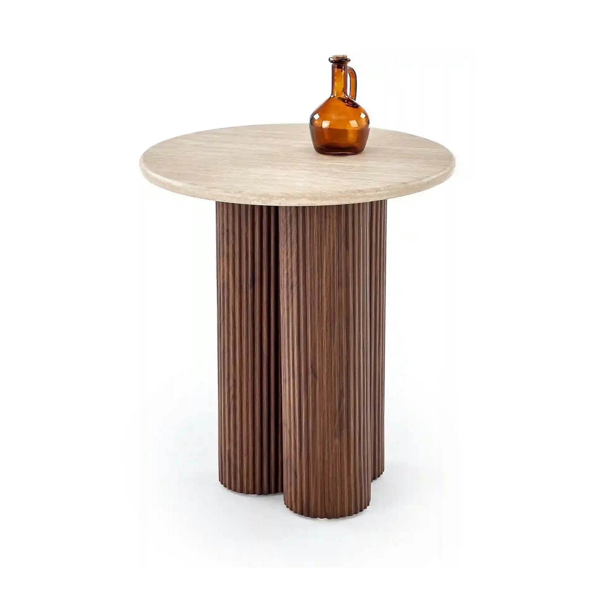 Masuta DOROTEA S, piatra travertin/nuc, 50x56 cm