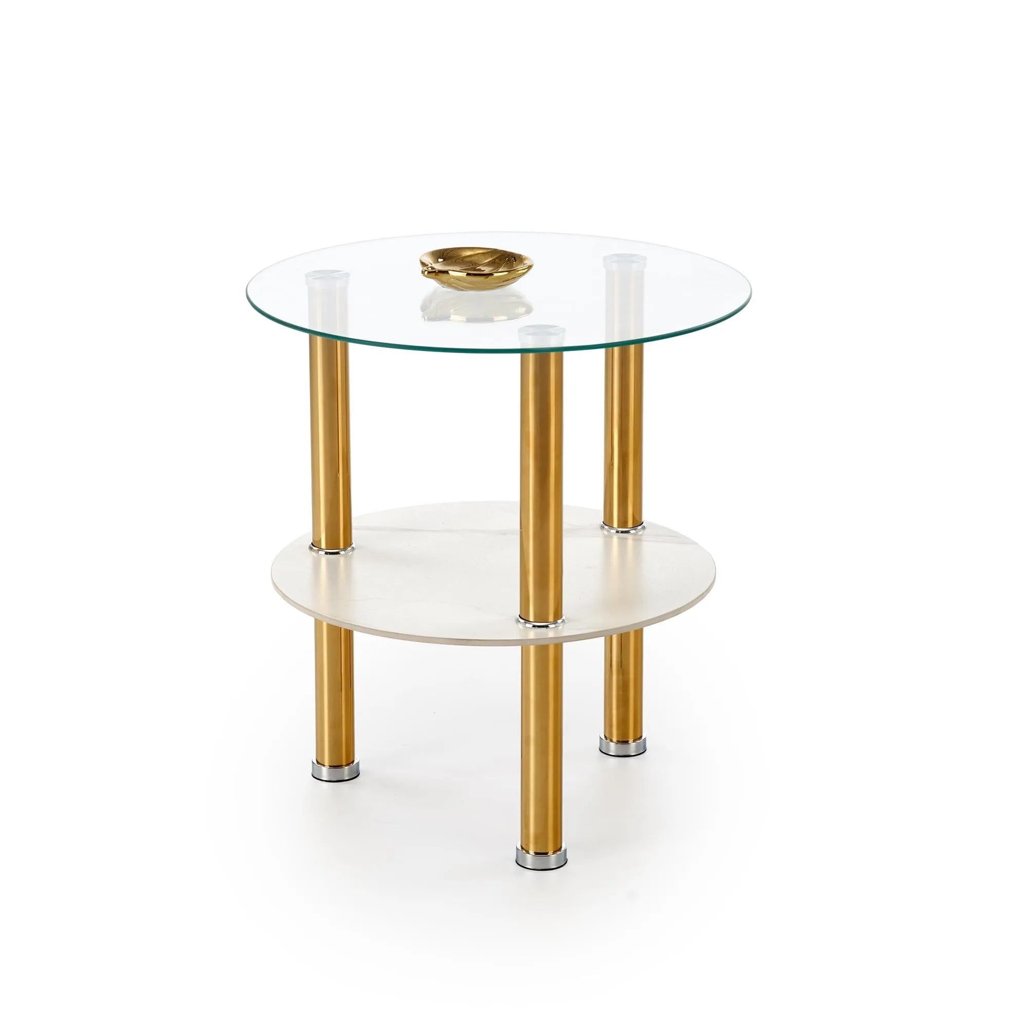 Masuta DUCAT S, transparent/auriu, sticla/otel, 45x49 cm