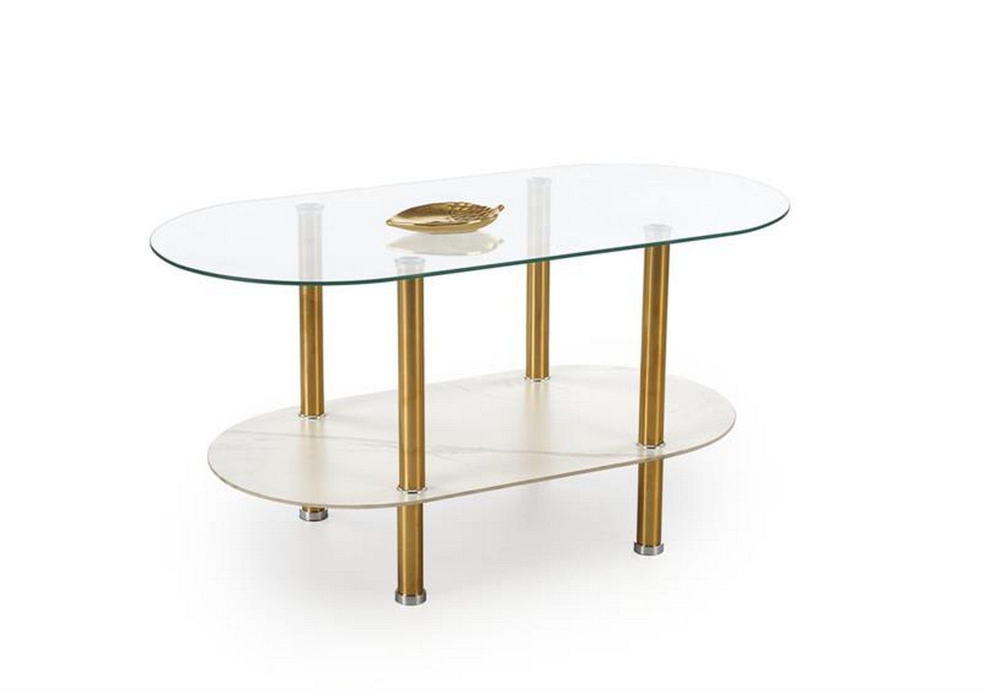 Masuta DUCAT, transparent/auriu, sticla/otel, 100x50x51 cm