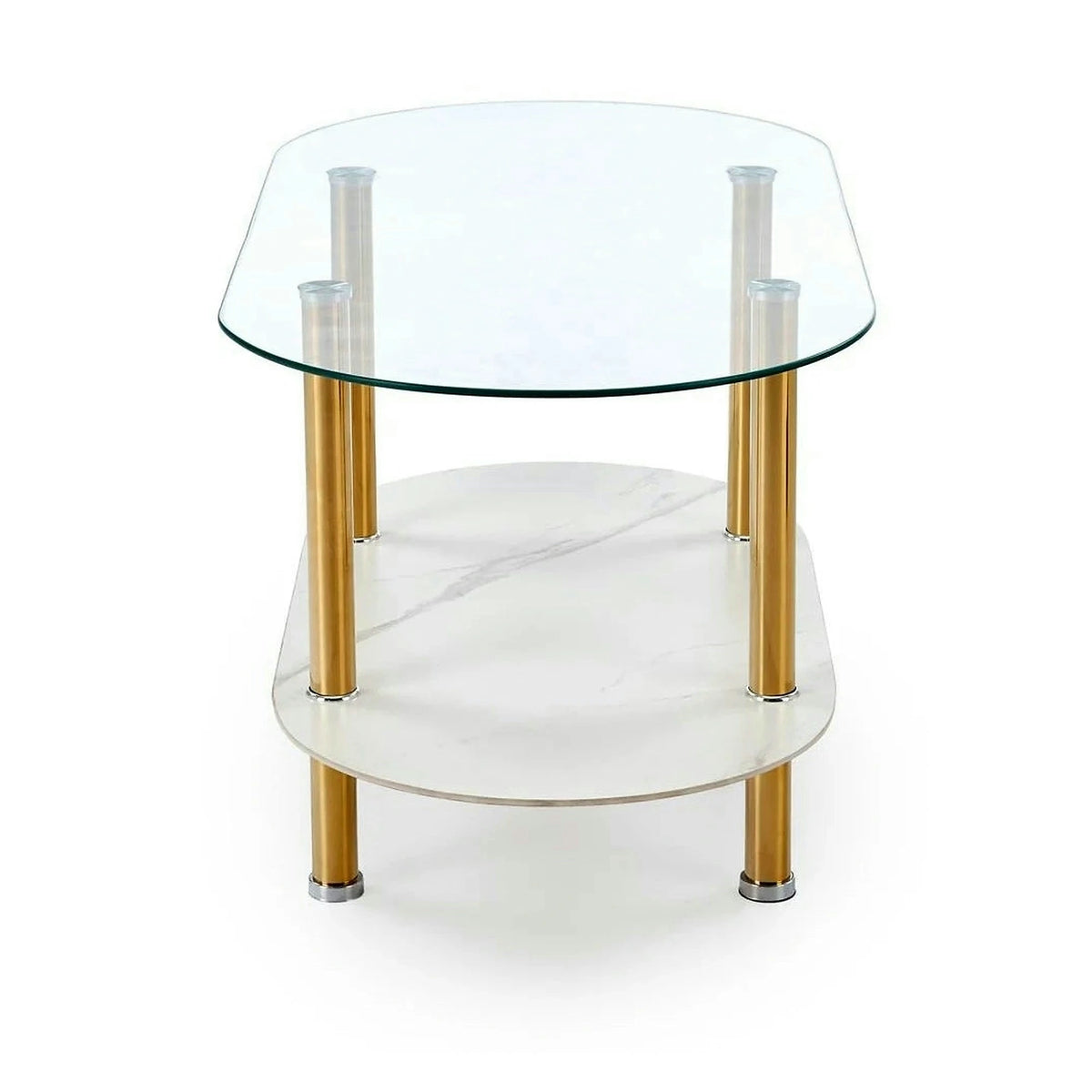Masuta DUCAT, transparent/auriu, sticla/otel, 100x50x51 cm