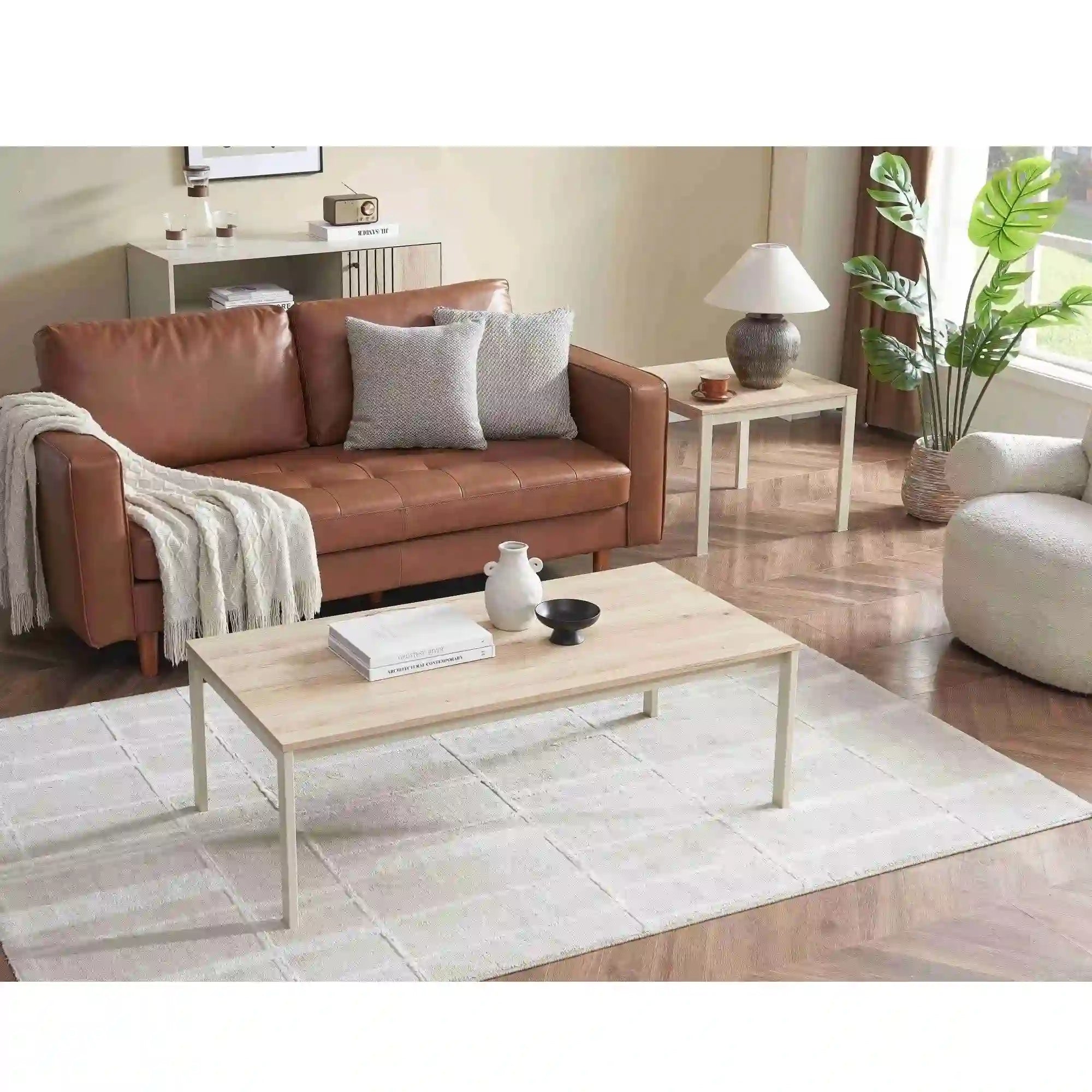 Masuta FROST L2, stejar alpin/alb, PAL/metal, 60x60x48 cm