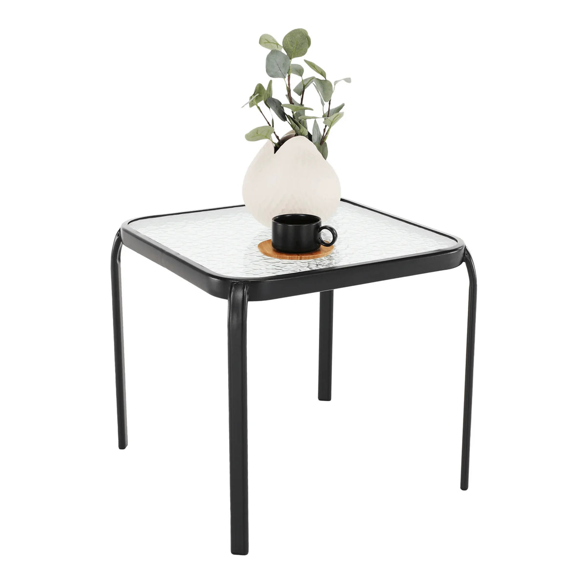 Masuta gradina RAMOL, negru, sticla securizata/otel, 50x50x46 cm
