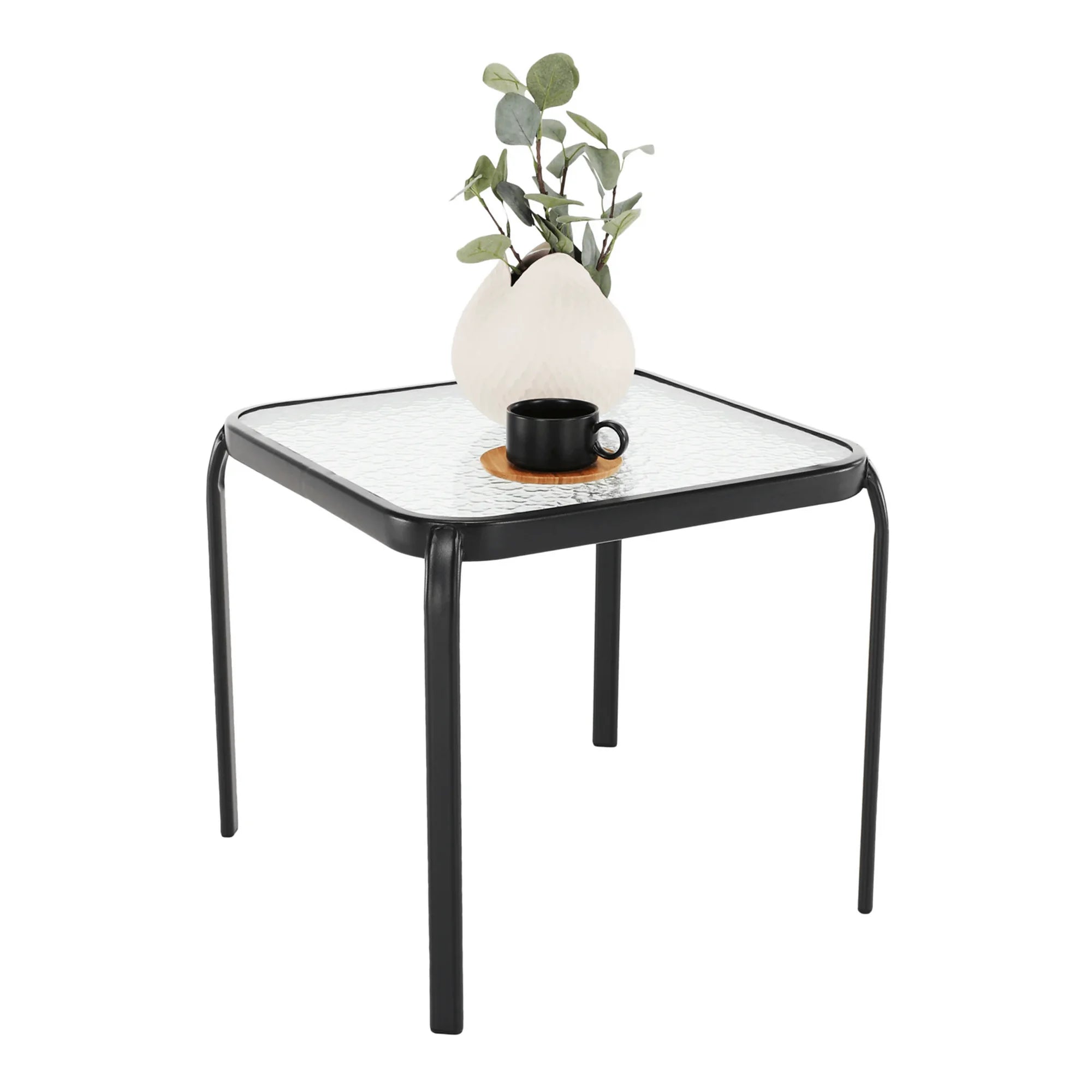 Masuta gradina RAMOL, negru, sticla securizata/otel, 50x50x46 cm