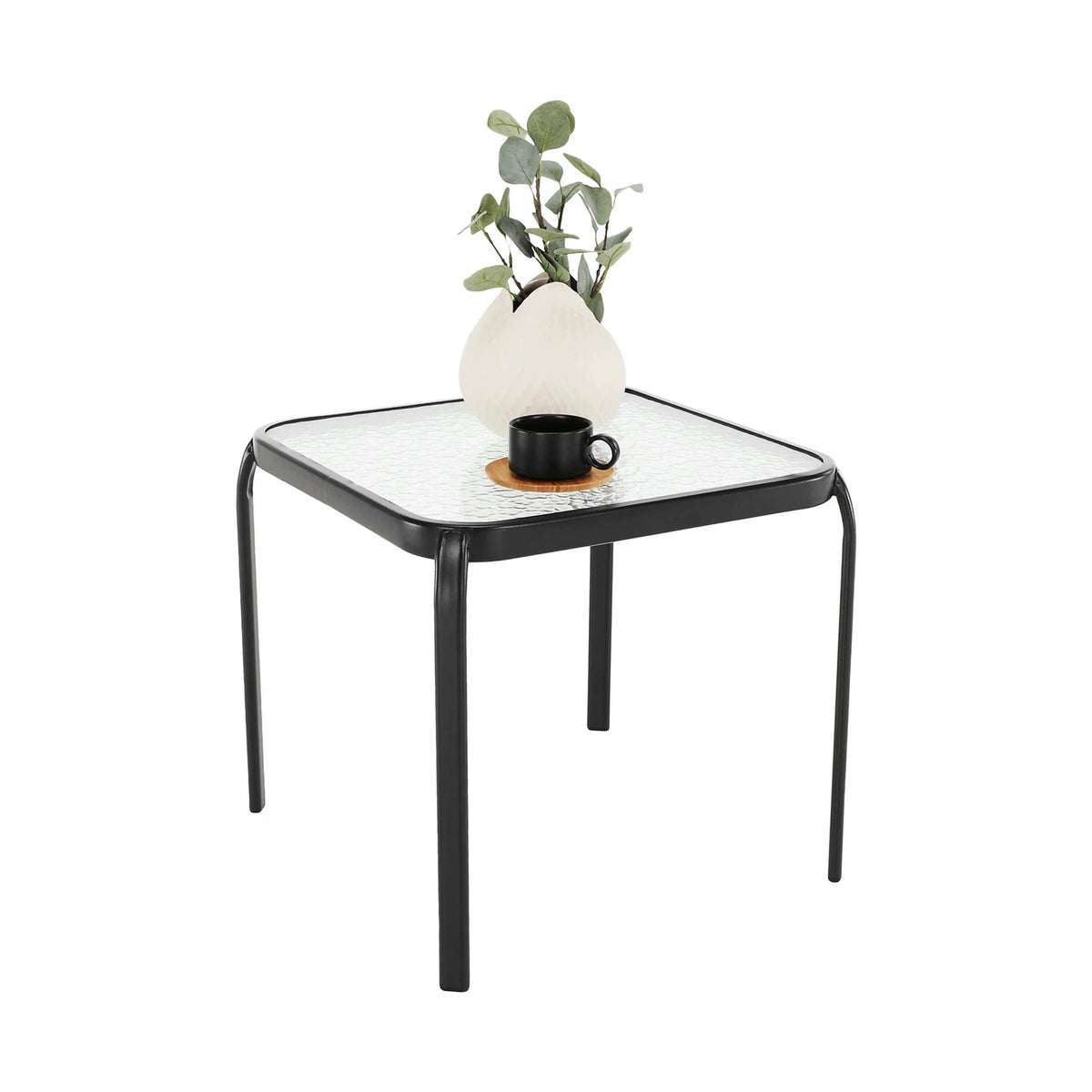 Masuta gradina RAMOL, negru, sticla securizata/otel, 50x50x46 cm