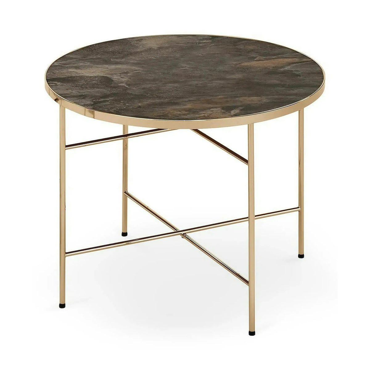 Masuta Isabelle, negru cu efect de marmura/bej, sticla/otel, 60x60x45 cm