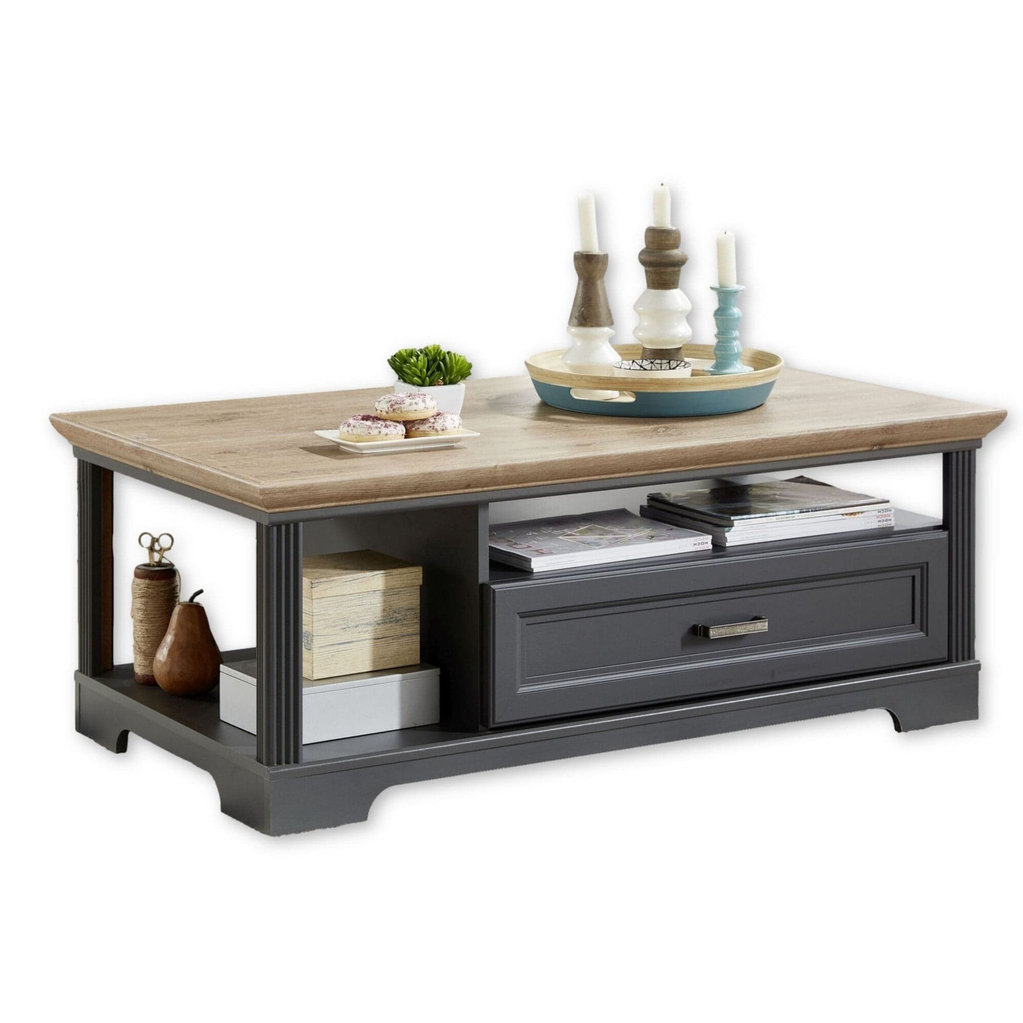 Masuta JASMIN, gri grafit/stejar artisan, PAL, 120x67x45 cm