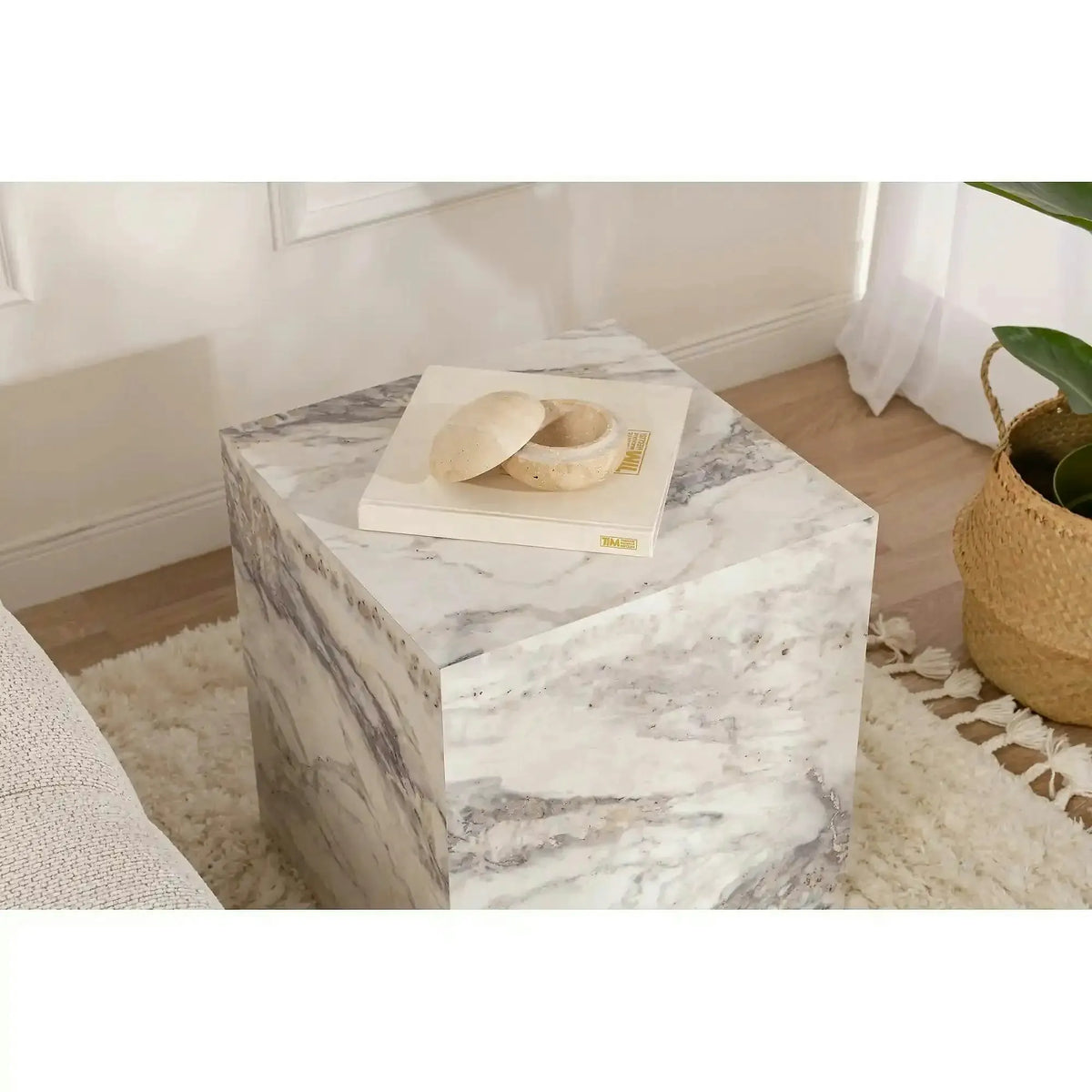 Masuta KUP, alb cu efect de marmura, PAL laminat, 45x45x50 cm