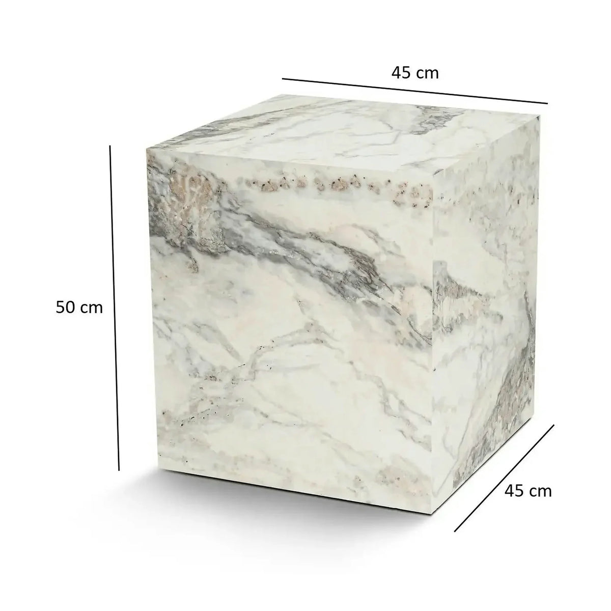 Masuta KUP, alb cu efect de marmura, PAL laminat, 45x45x50 cm