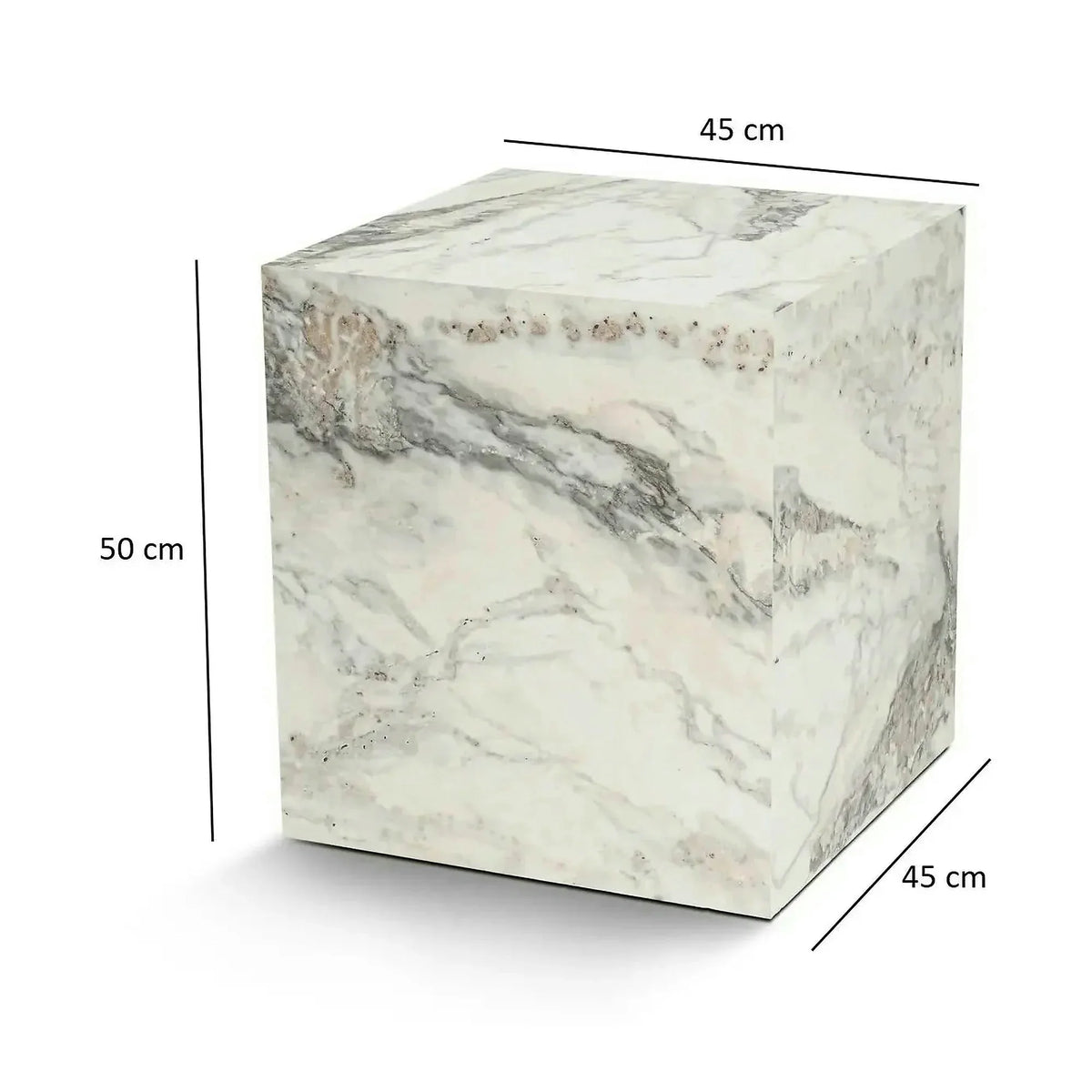 Masuta KUP, alb cu efect de marmura, PAL laminat, 45x45x50 cm