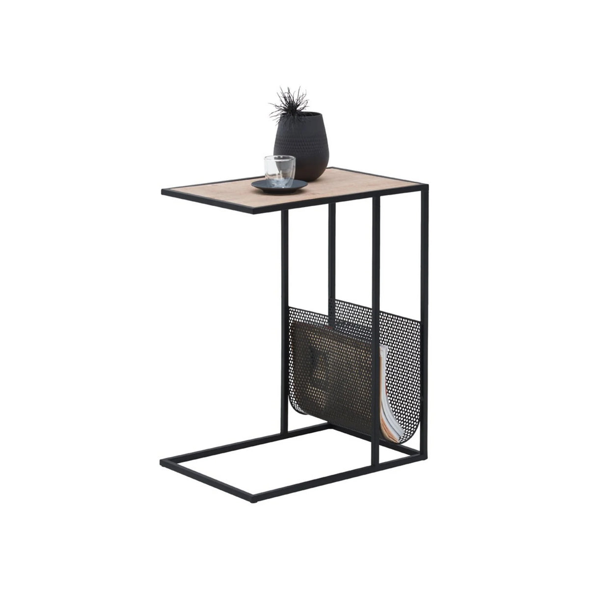 Masuta laterala ALEA, stejar/negru, lemn/metal, 49x33x61 cm