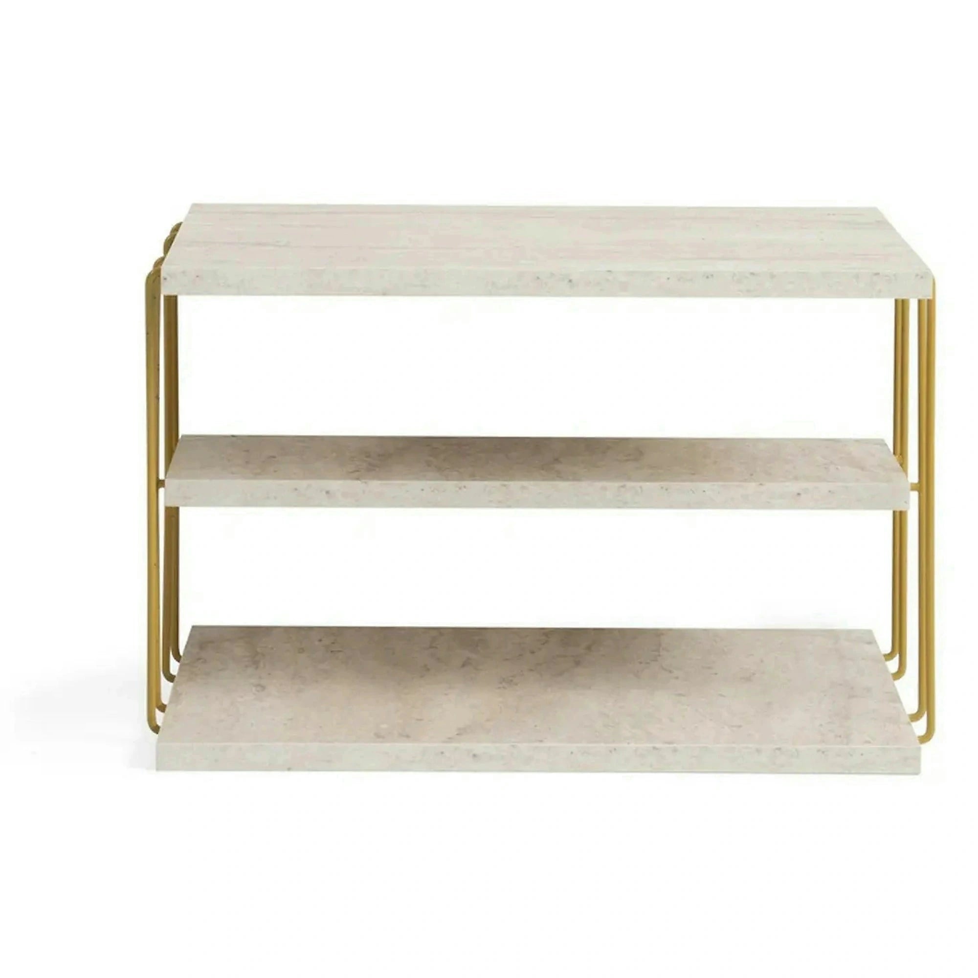 Masuta laterala LIFON, bej cu efect de marmura/auriu, PAL melaminat/metal, 50x40x33 cm