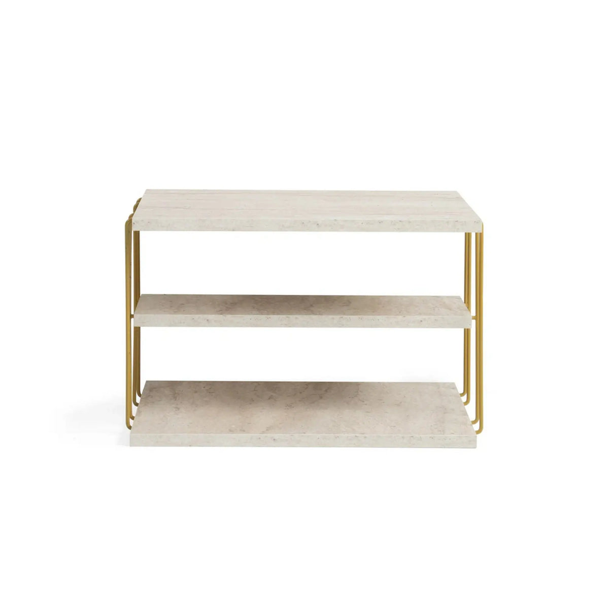 Masuta laterala LIFON, bej cu efect de marmura/auriu, PAL melaminat/metal, 50x40x33 cm