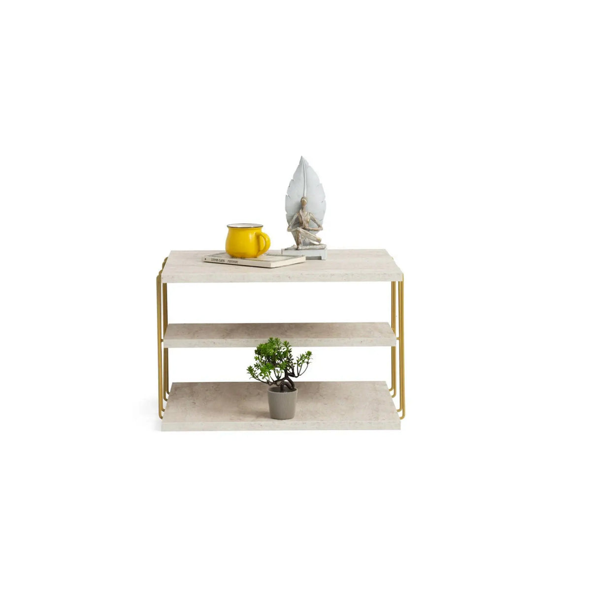 Masuta laterala LIFON, bej cu efect de marmura/auriu, PAL melaminat/metal, 50x40x33 cm