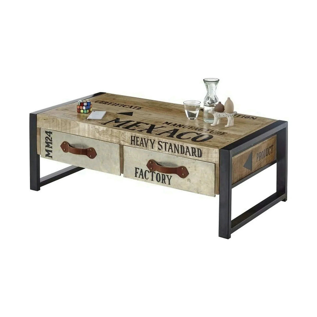 Masuta Mexaco, stejar/negru, lemn/metal, 115x60x40 cm