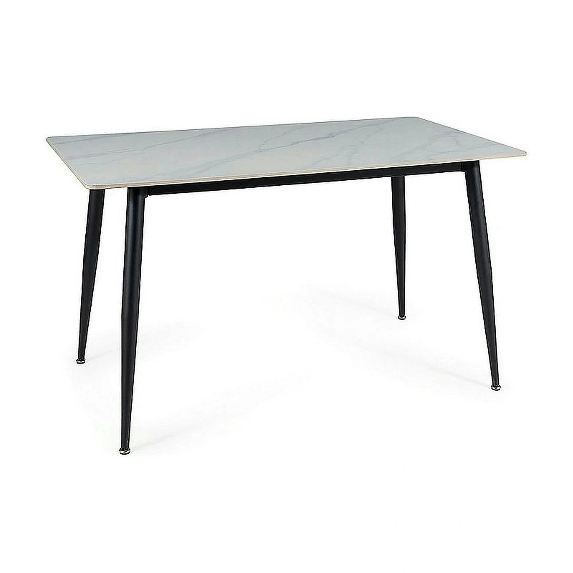 Masuta RION, alb cu efect de marmura/negru mat, ceramica/metal, 160x90X76 cm