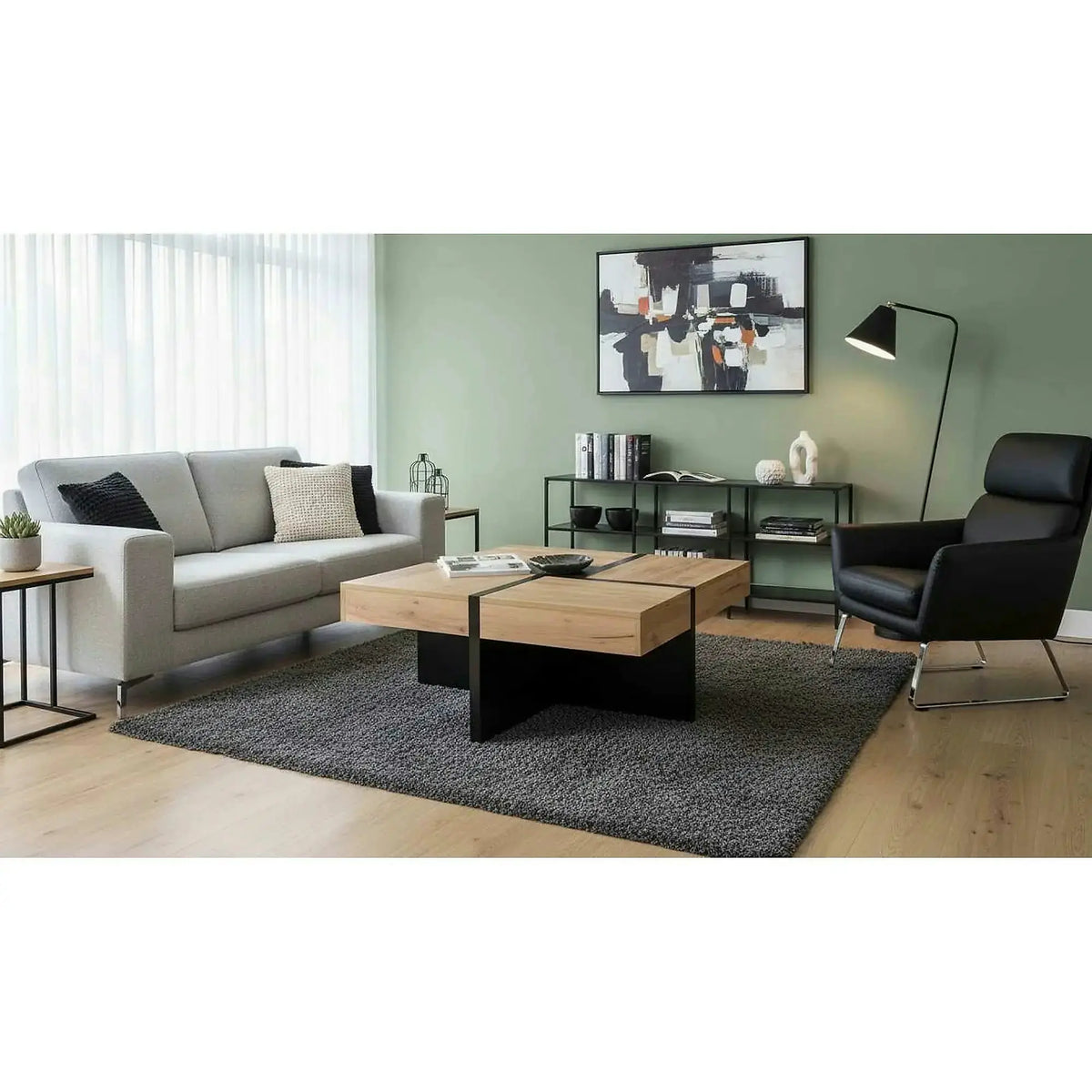 Masuta SEVILLA, negru/stejar craft, PAL, 100x100x47 cm