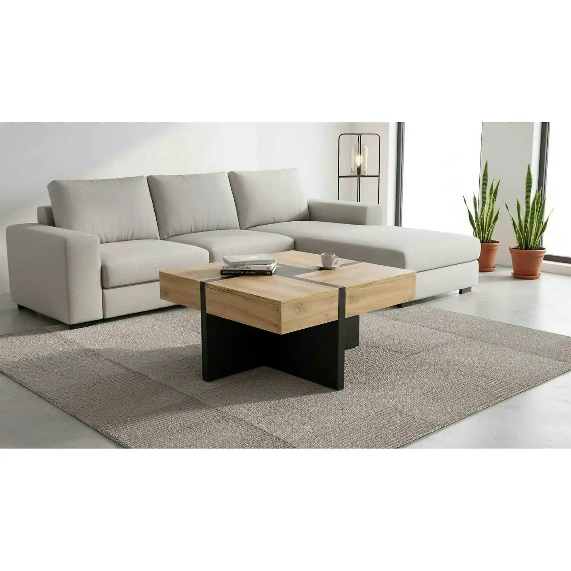 Masuta SEVILLA S, stejar/negru, PAL laminat, 80x80x47 cm
