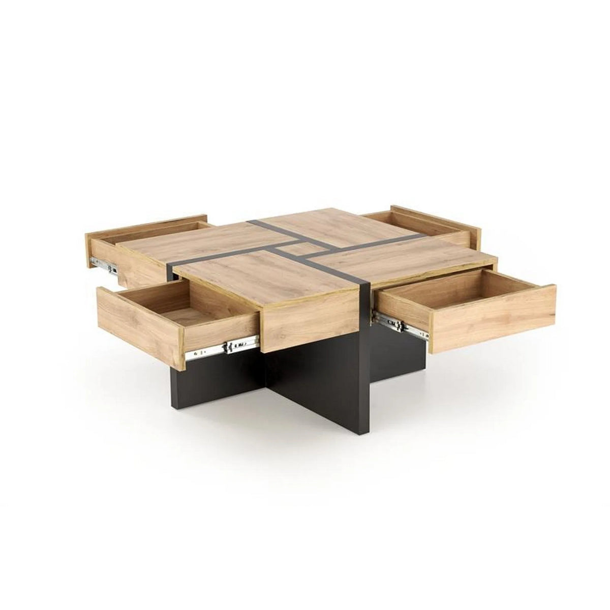 Masuta SEVILLA S, stejar/negru, PAL laminat, 80x80x47 cm