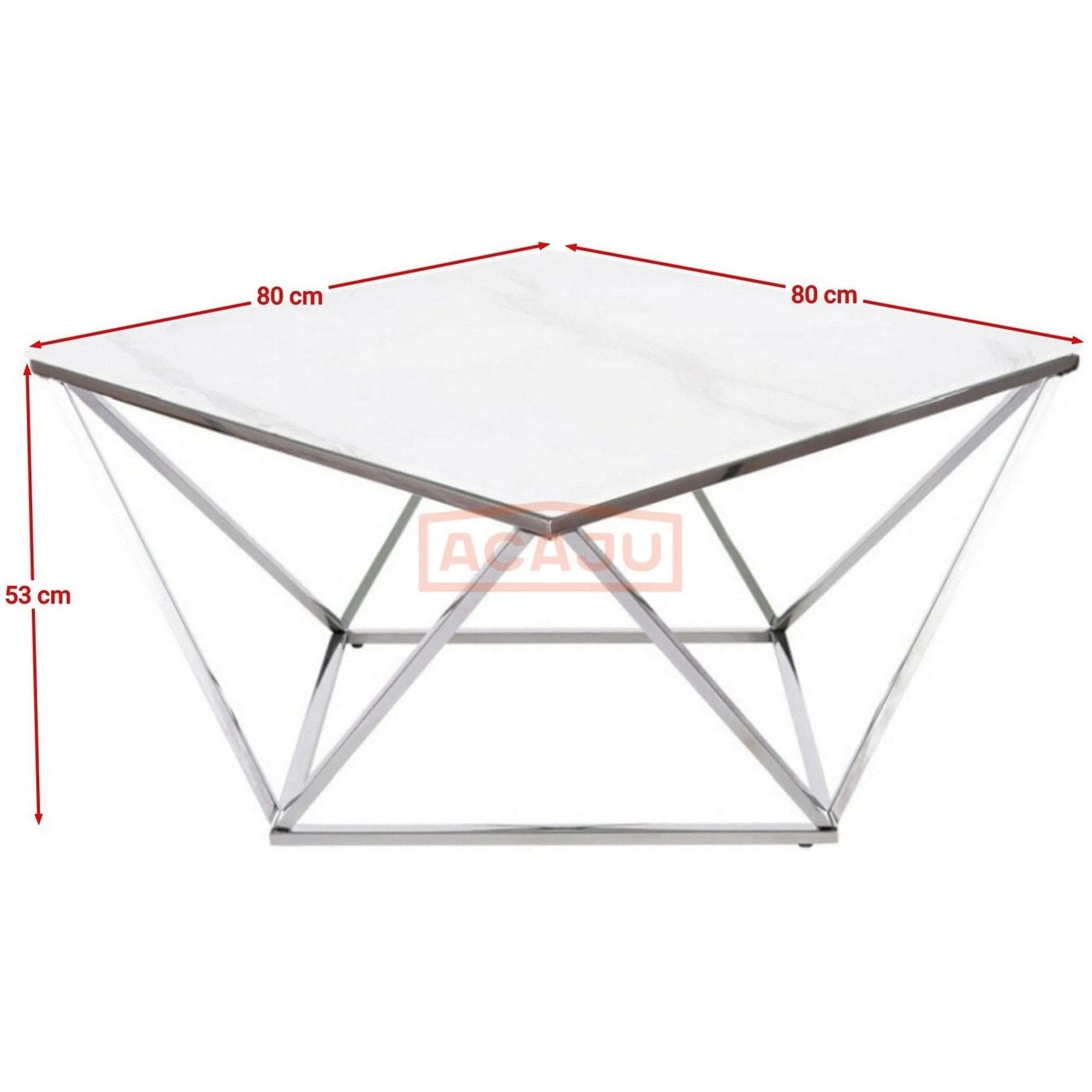 Masuta Silver A II, alb cu efect de marmura/argintiu, sticla securizata/otel, 80x80x45 cm