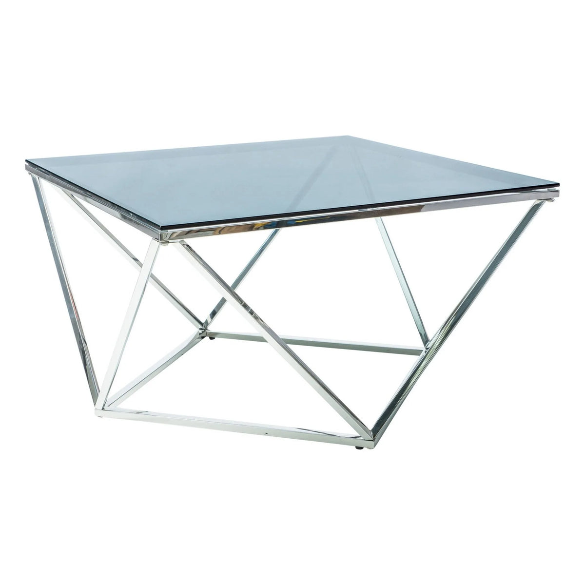 Masuta Silver A, transparent/crom, sticla temperata/metal, 80X80X45 cm