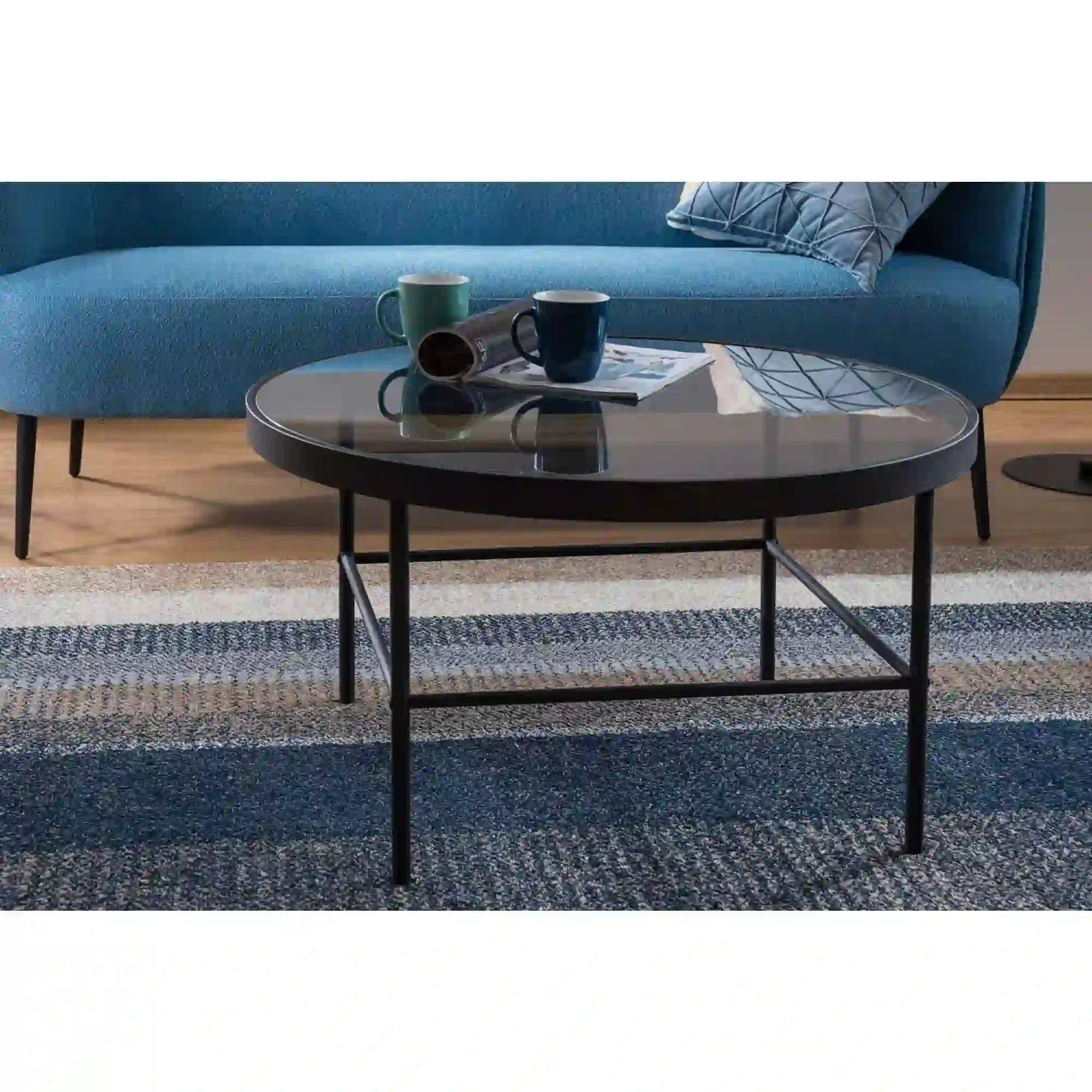 Masuta VANESSA, negru, sticla/metal, 80x80x45 cm