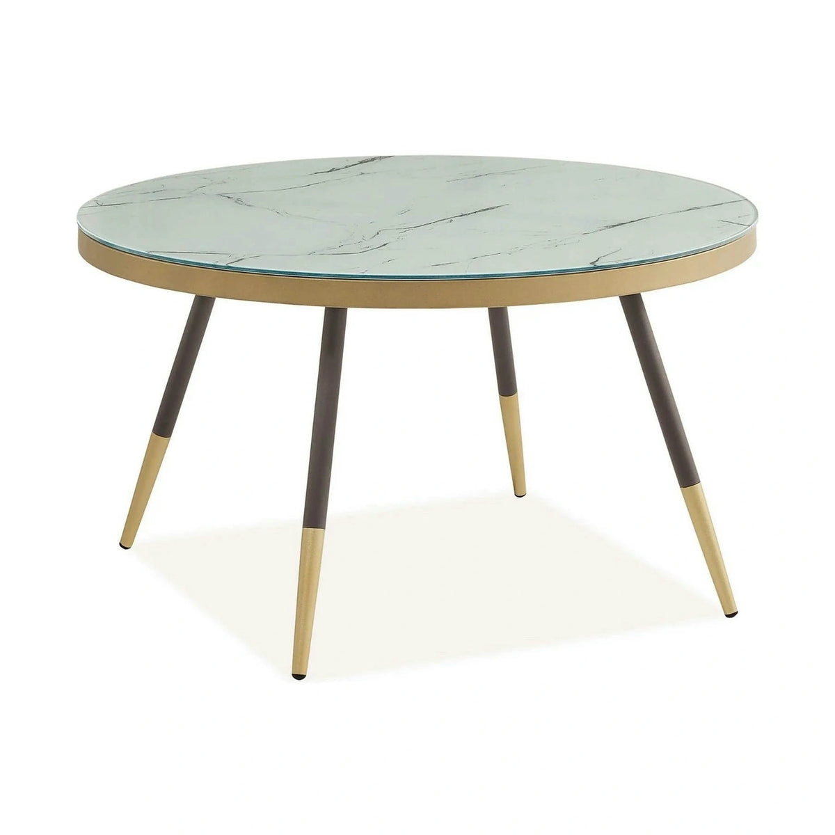 Masuta VEGA B, alb cu efect de marmura/negru/auriu, sticla/metal, 80x80x45 cm