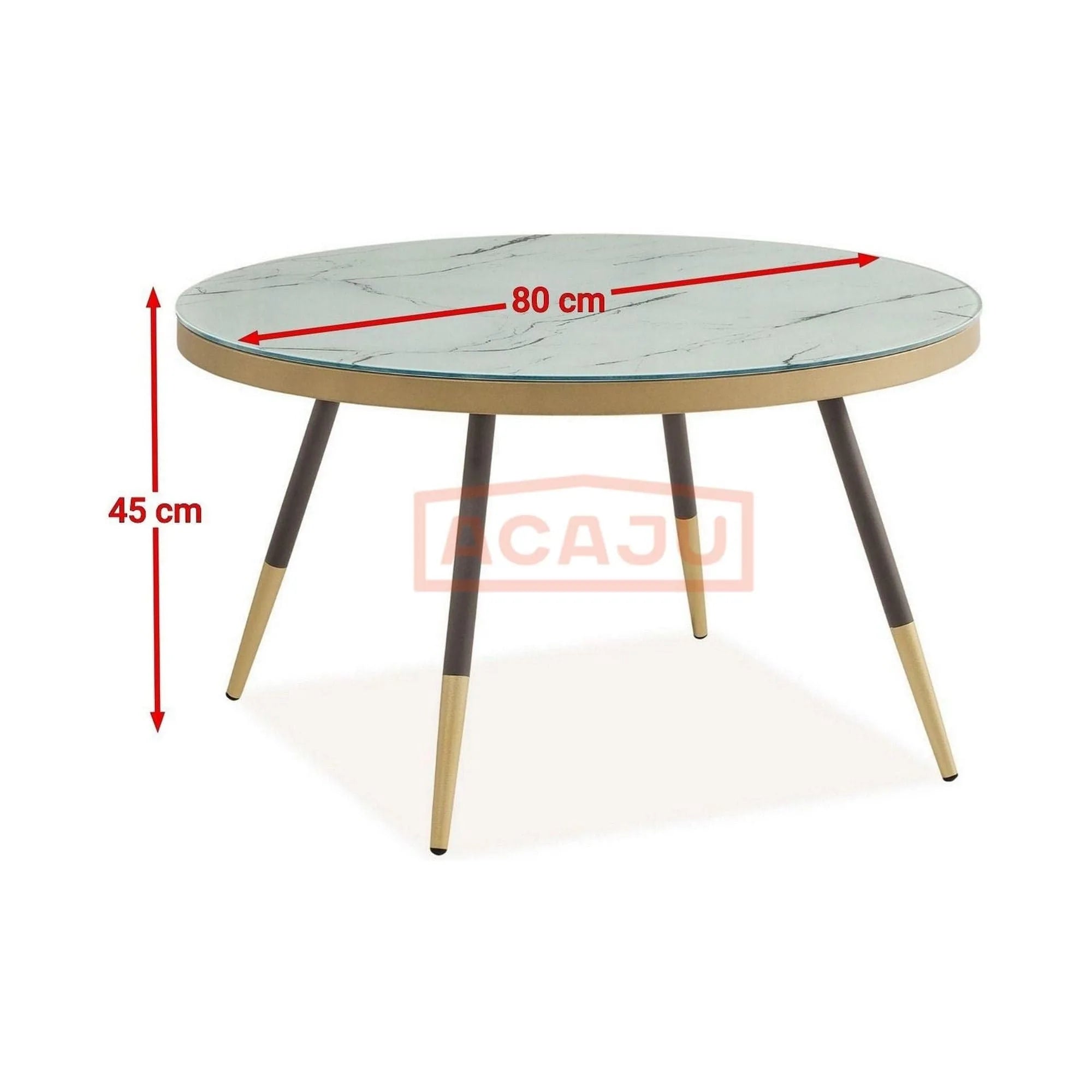 Masuta VEGA B, alb cu efect de marmura/negru/auriu, sticla/metal, 80x80x45 cm