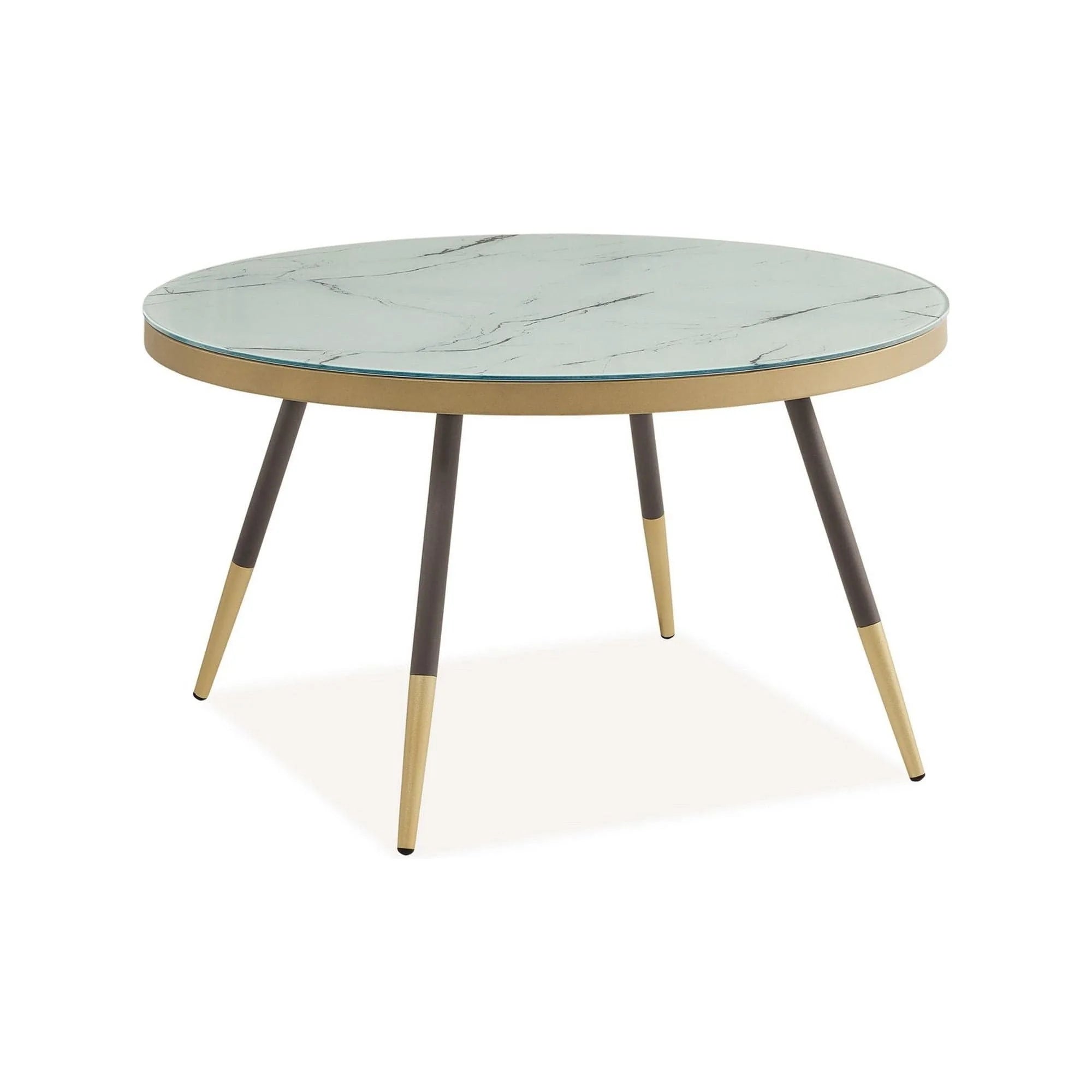 Masuta VEGA B, alb cu efect de marmura/negru/auriu, sticla/metal, 80x80x45 cm
