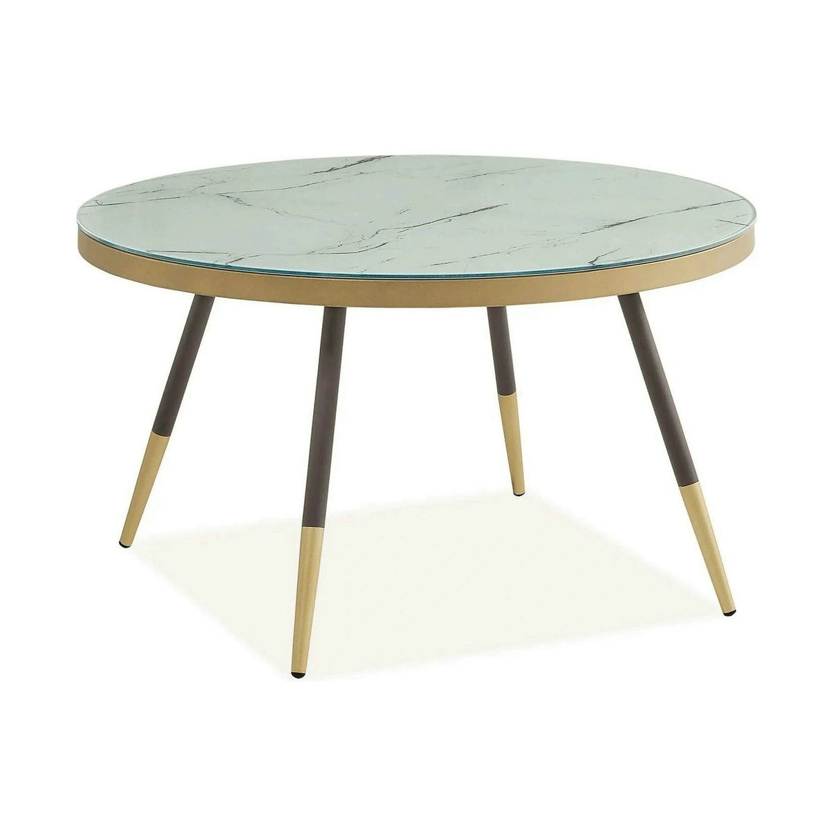 Masuta VEGA B, alb cu efect de marmura/negru/auriu, sticla/metal, 80x80x45 cm