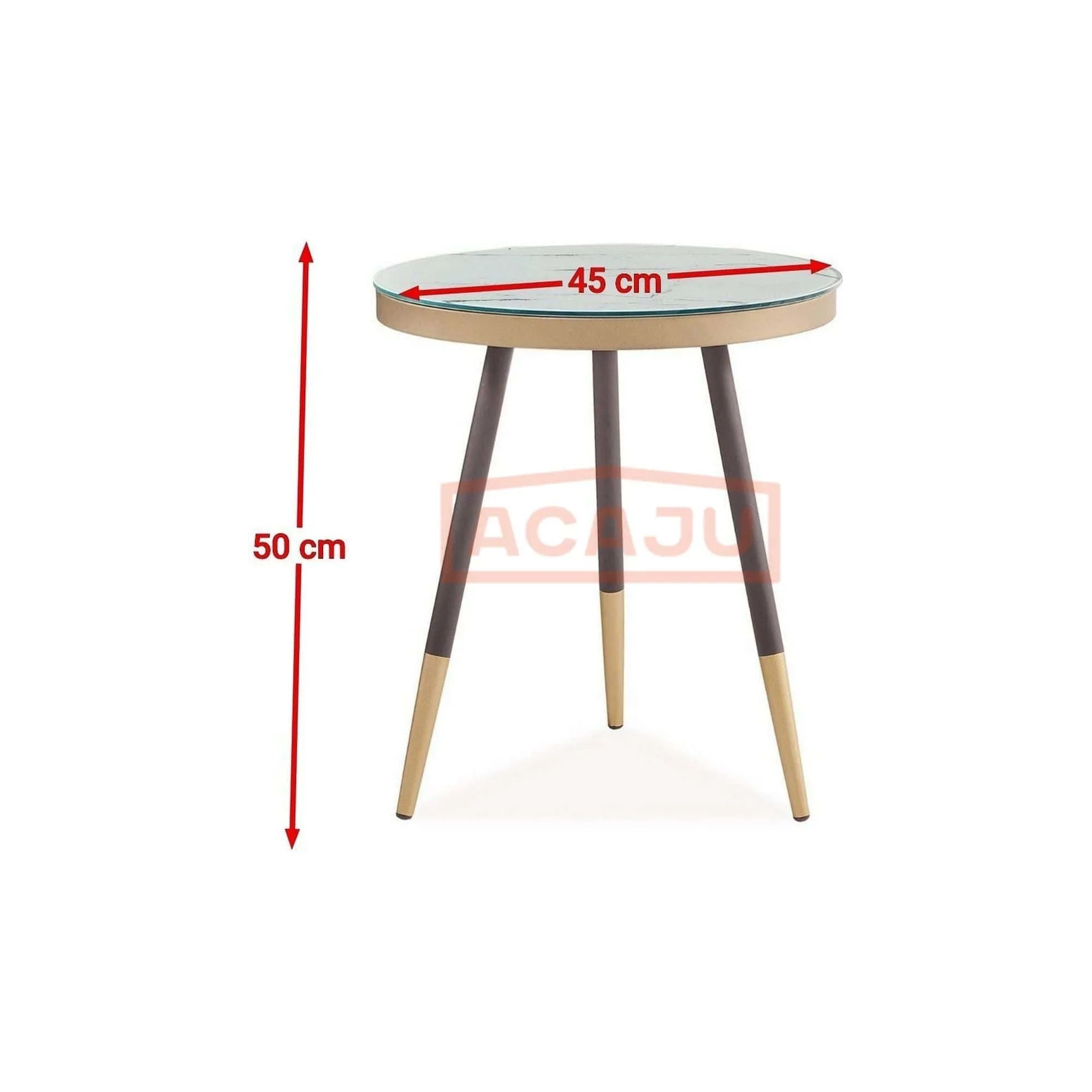 Masuta VEGA C, alb/negru/auriu, sticla/metal, 45x45x50 cm