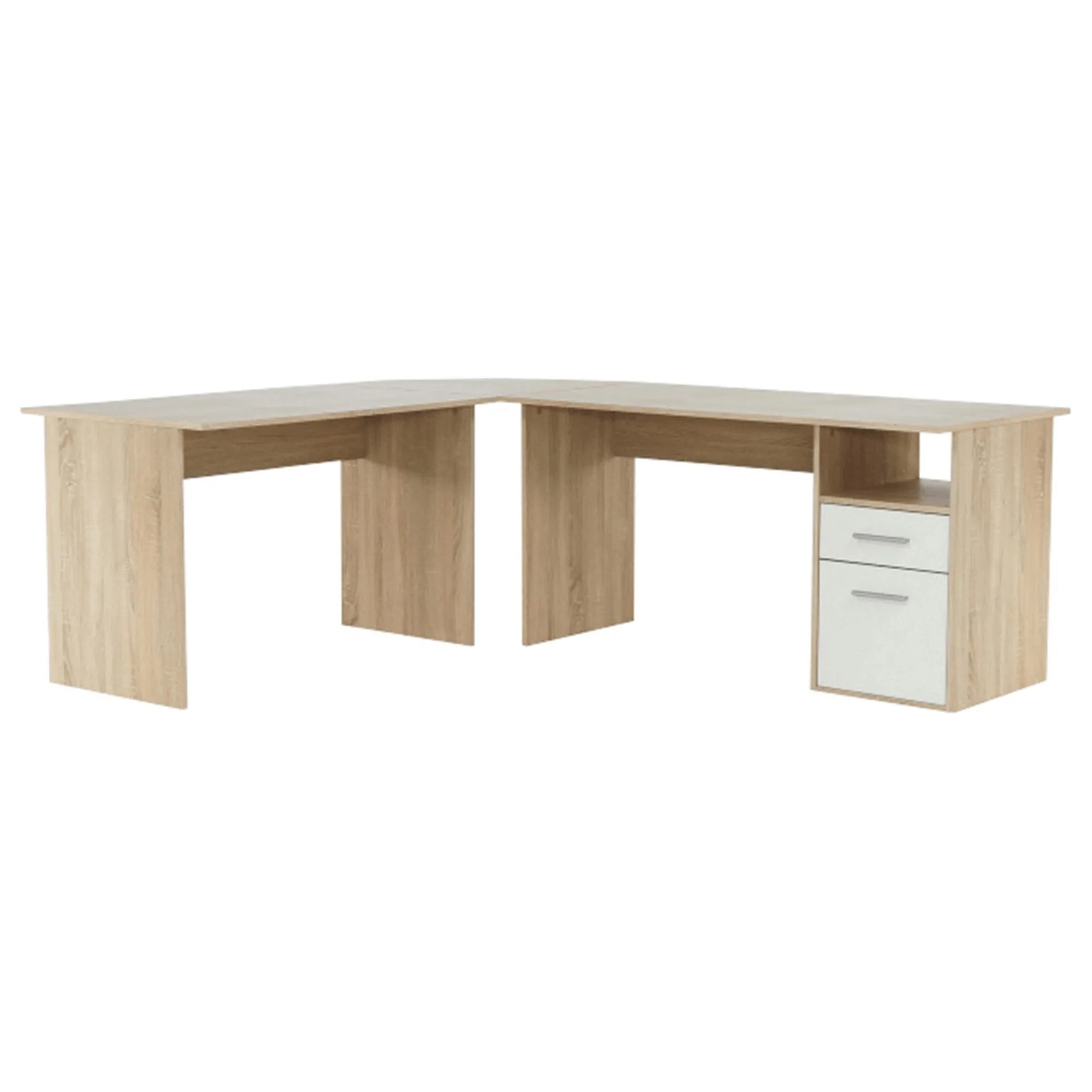 Birou de colt MAURUS NEW MA11, stejar sonoma/alb, PAL melaminat, 176/203x67x70 cm