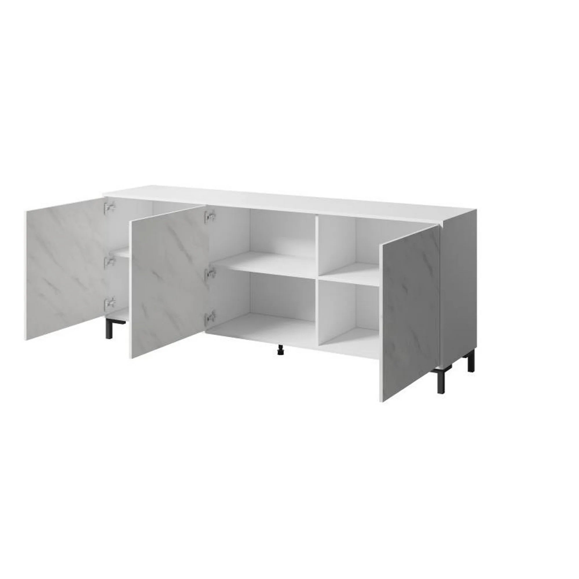 Comoda MARMO, alb/alb cu efect de marmura, PAL laminat, 200x45x81 cm
